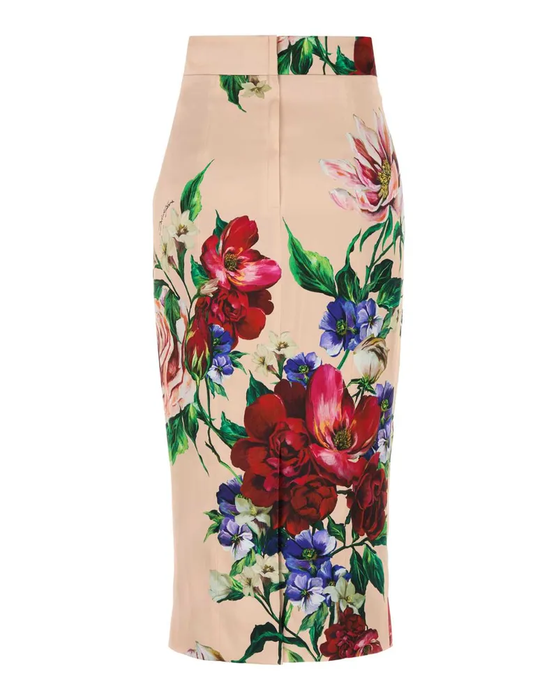 Dolce & Gabbana Women's Printed Stretch Satin Skirt Bfioriantichifnud Gonne Beige
