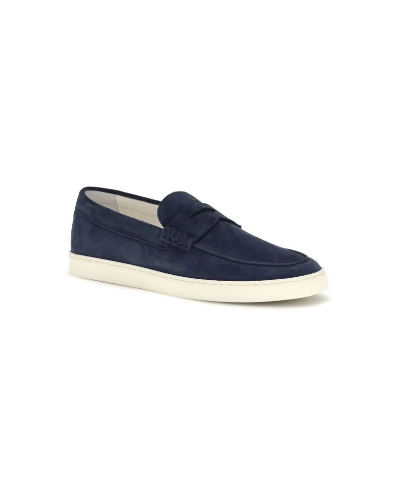 Brunello Cucinelli Men's Blue Calf Leather Bos Taurus Slip-On Loafers Navy