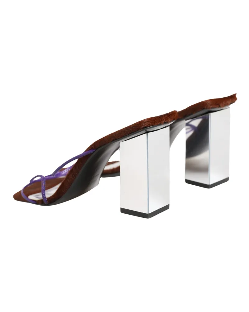 Dolce & Gabbana Slip-On Leather Block Heel Sandal — Silver Silver