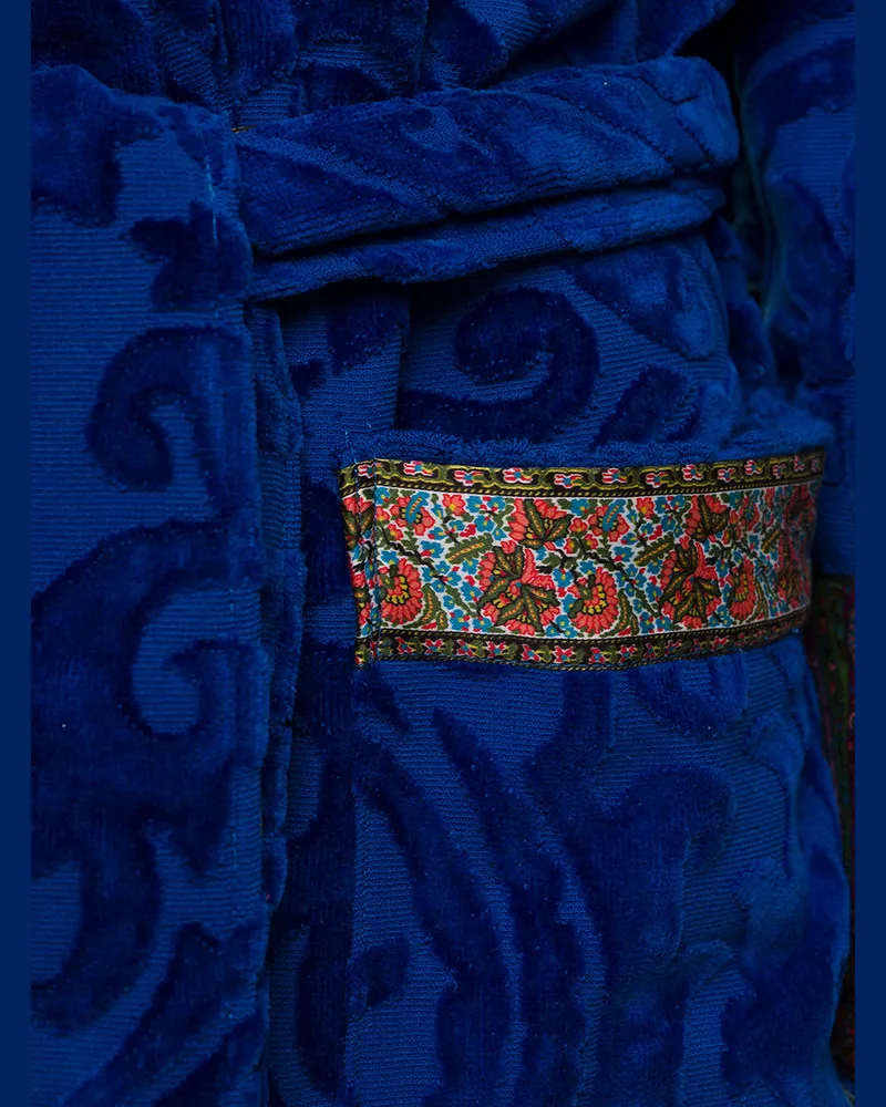 Etro Unisex Bathrobe New Tradition Hooded Blue Ornamental Print Cotton Towels & Bath Robes Blue