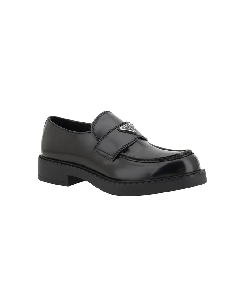 Prada Men's Black Calf Leather Bos Taurus Platform Loafers Black
