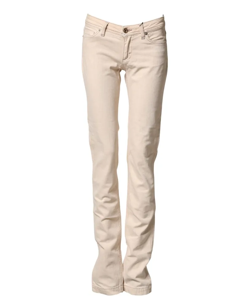 Dolce & Gabbana Women's Beige Low Waist Cotton Slim Fit Denim Trousers Jeans Elastane Beige