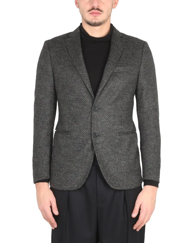 Tonello Single-Breasted Notched Lapel Blazer — Gray Gray