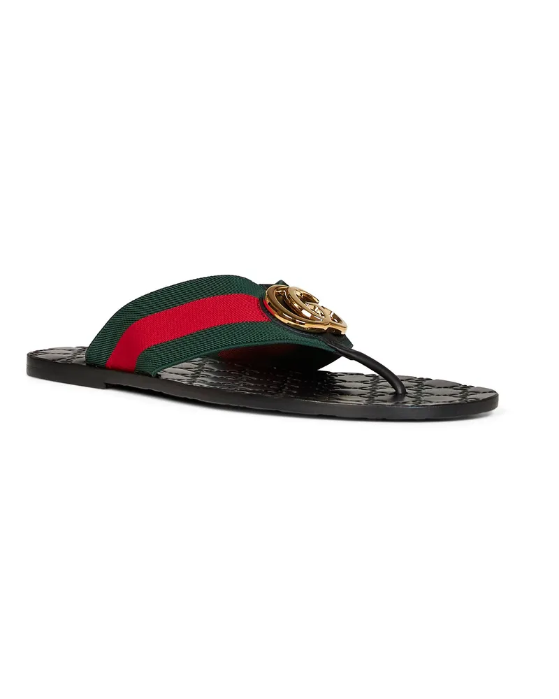 Gucci Men's Thong Sandals Riviera Leather & Web Ribbon Multicolour Fabric Multicolor