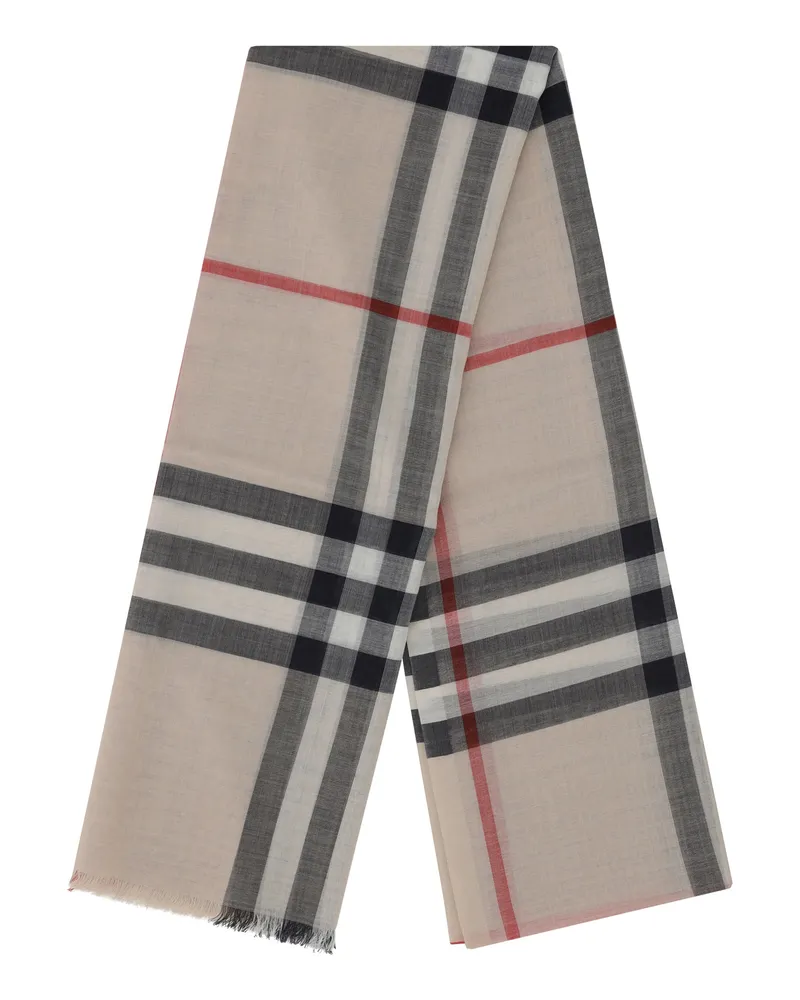 Burberry Women's Silk And Wool Scarf Stone Check Scarfs Beige