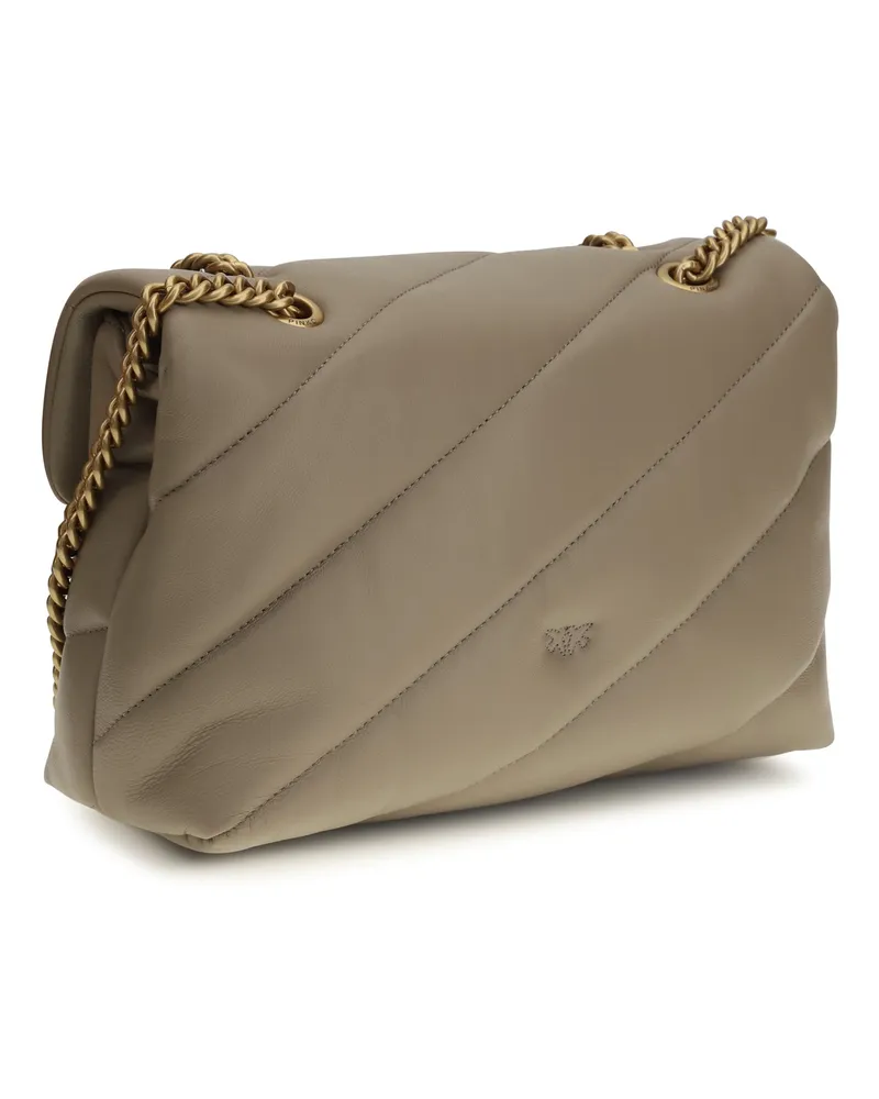 Pinko Women's Leather Shoulder Bag Love Classic Taupe Grey-Antique Gold Calf Grey/antique Beige