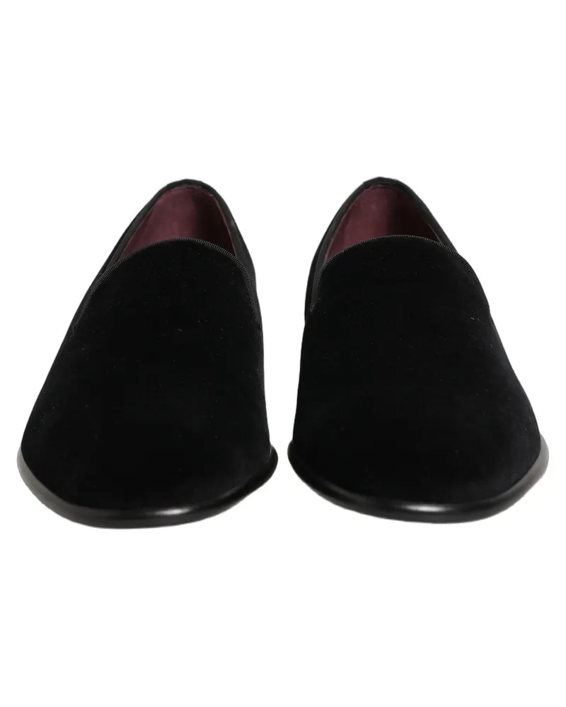 Dolce & Gabbana Black Velvet Loafers Formal Men Dress Shoes Leather Black