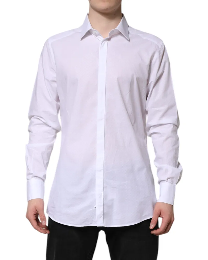 Dolce & Gabbana Men's White Gold Cotton Long Sleeves Formal Shirt White