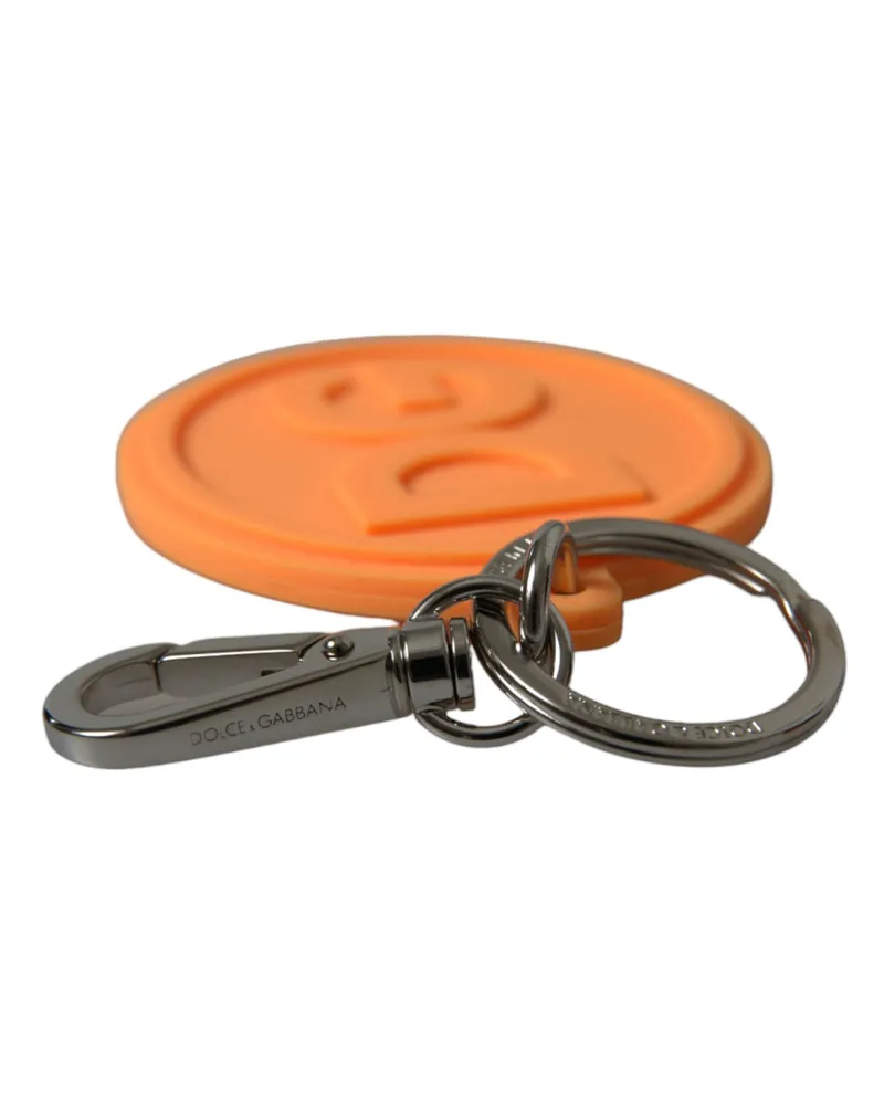 Dolce & Gabbana Women's Orange Rubber Dg Logo Silver Brass Metal Keyring Keychain Accessory Orange