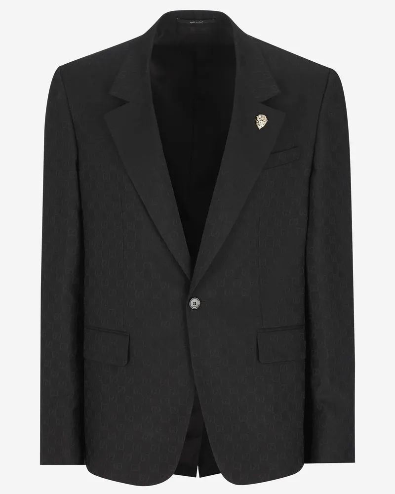Gucci Men's Gg Pattern Wool Blend Jacket Black Polyester Black