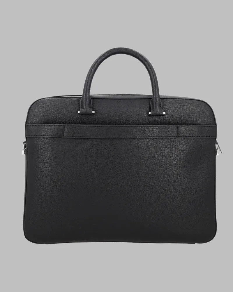 HUGO BOSS Structured Leather Document Holder Shoulder Bag — Black Black