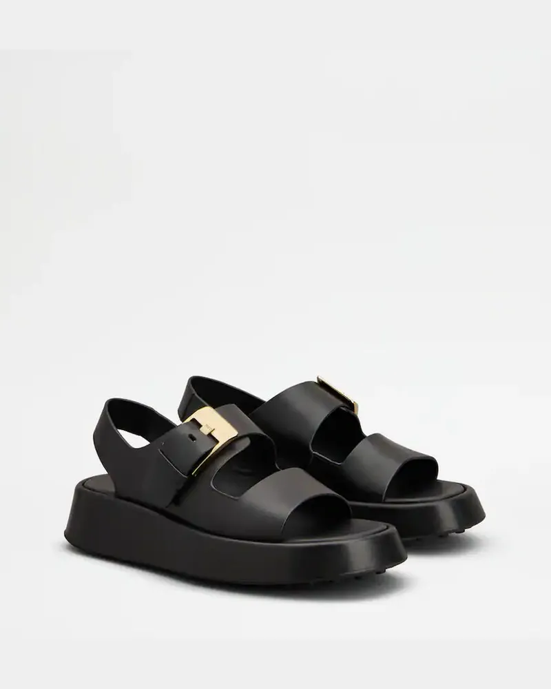 TOD'S Buckle-Strap Platform Sandal — Black Black