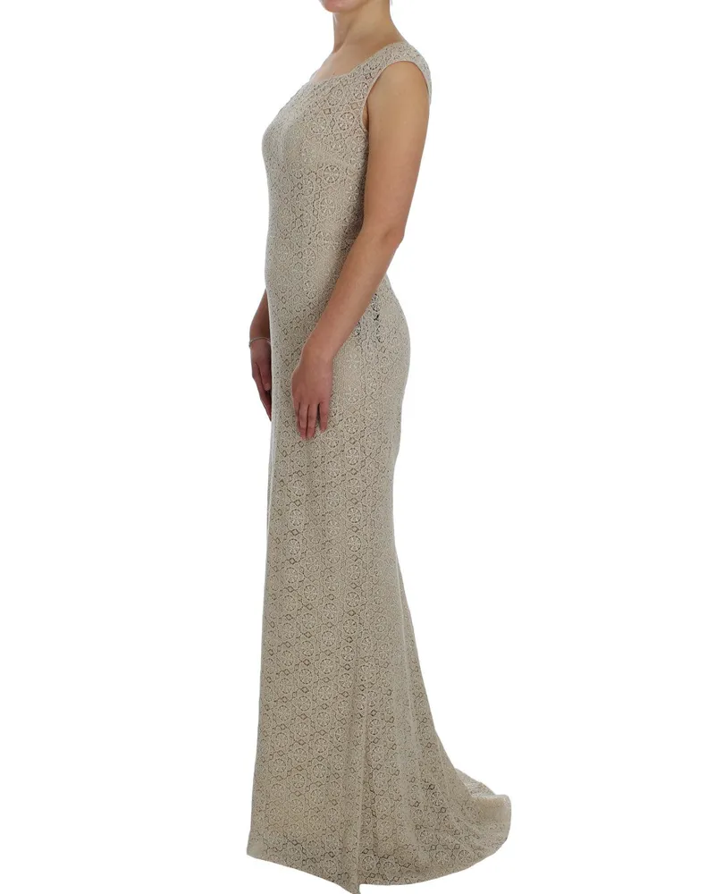 Dolce & Gabbana Women Beige Ricamo Cutout Cotton Sheath Dress Beige
