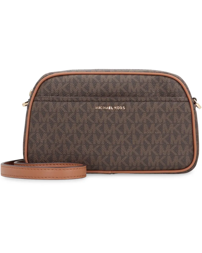 Michael Kors Women's Jet Set Coated Canvas Camera Bag Brown Shoulder Brown