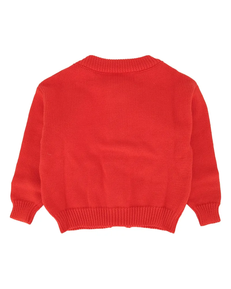 BOBO CHOSES Boys' Pixel Daisy Cardigan Red Organic Cotton Maglieria Sweater Red