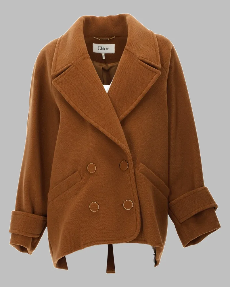 Chloé Wool Double-Breasted Coat — Beige Beige