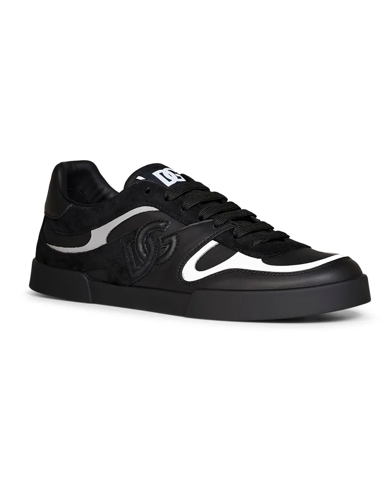 Dolce & Gabbana Men's Sneakers Portofino Black Nappa Calfskin & Suede Calf Leather Trainers Black