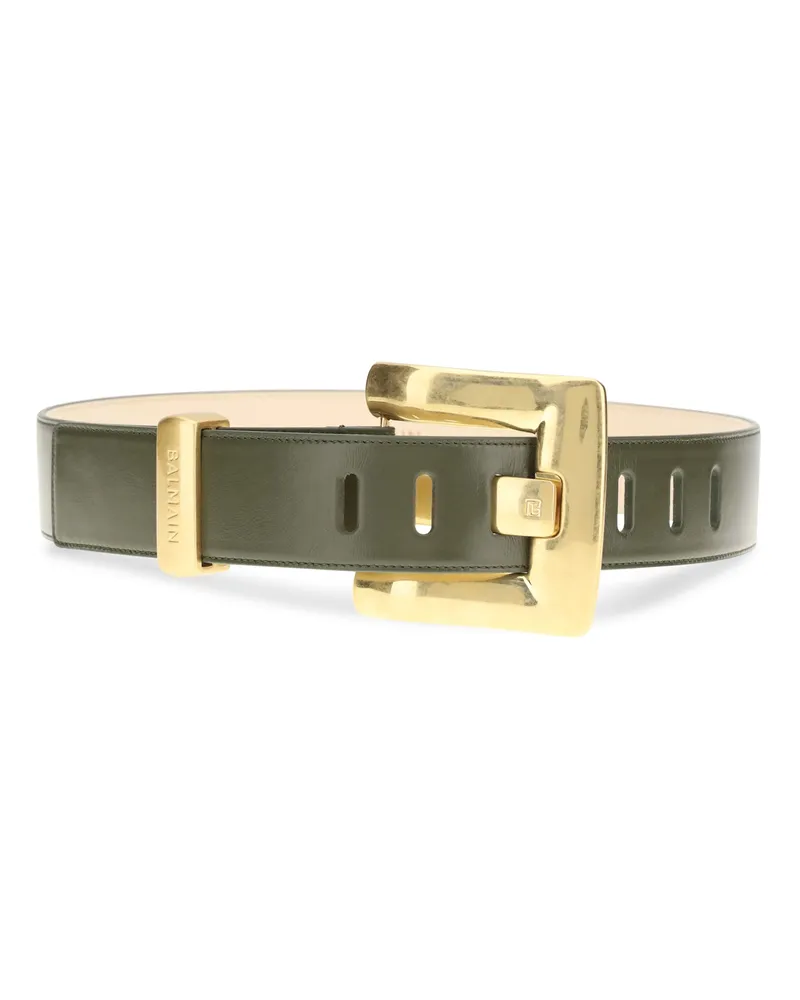 Balmain Women's Anthem Belt Calfskin Leather 7as Dark Olive Calf Suede E Braces Green
