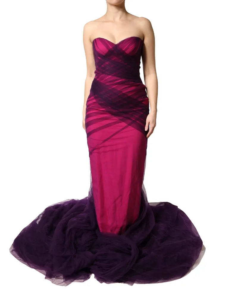 Dolce & Gabbana Women Pink Black Strapless Sheath Mermaid Dress Acetate Viscose Pink
