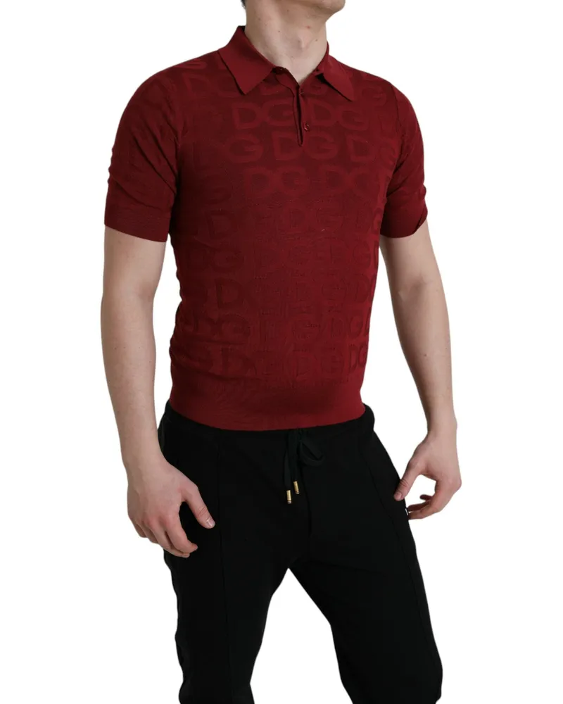 Dolce & Gabbana Men's Maroon Collared Short Sleeve Silk T-Shirt Red