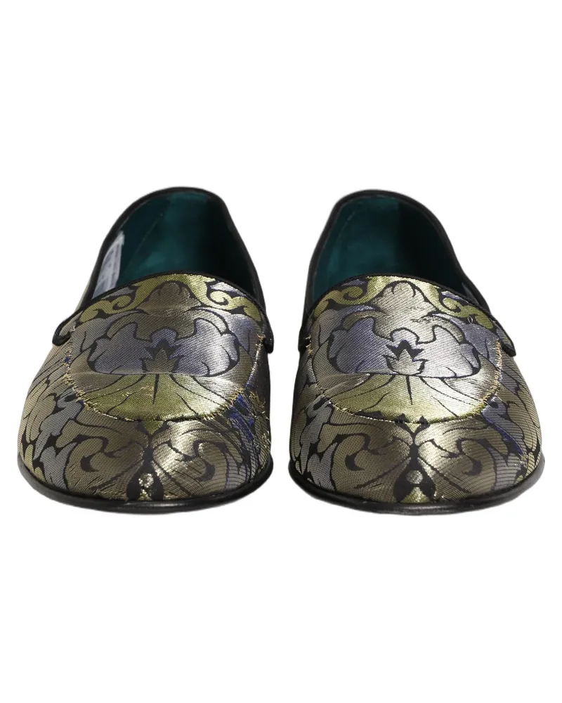 Dolce & Gabbana Multicolor Floral Jacquard Men Loafers Shoes Leather Multicolor