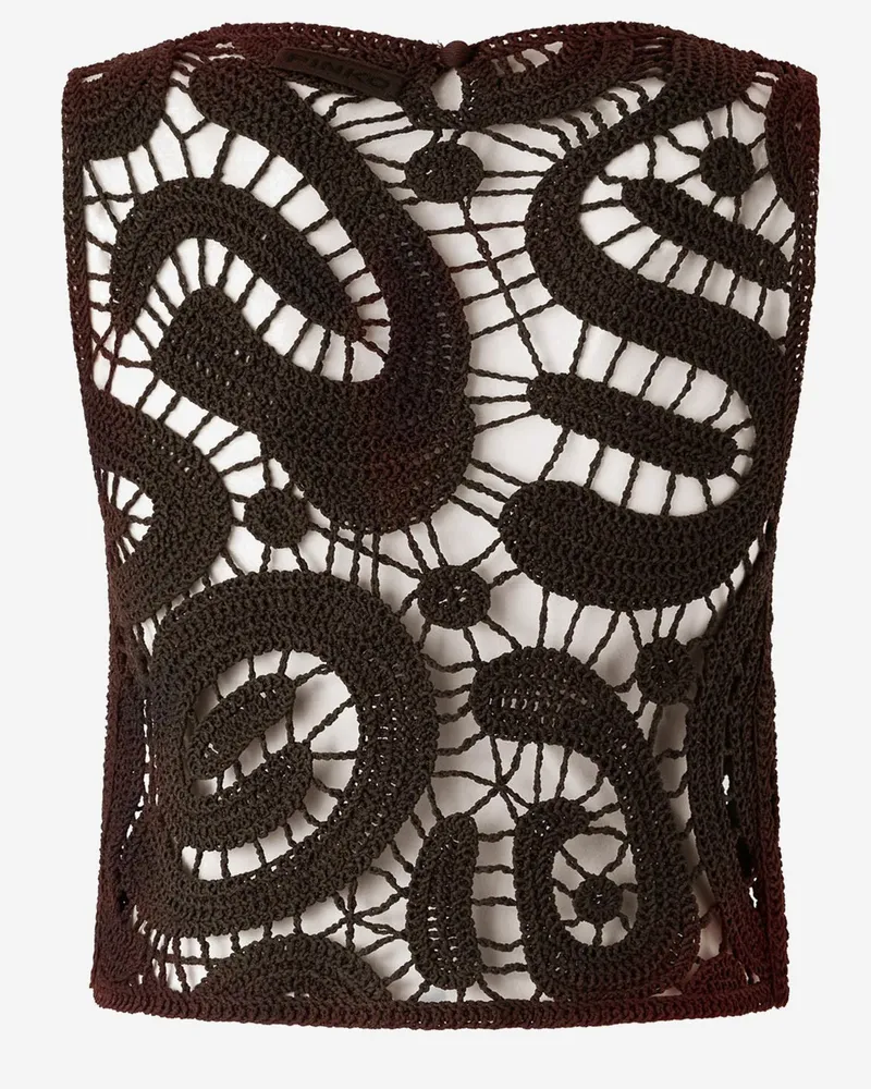 Pinko Women's Geometric Crochet Top Brown Viscose Tops Brown