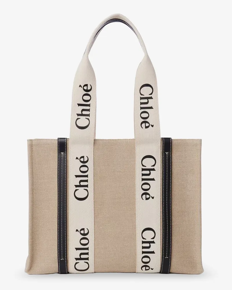 Chloé Women's Shoulder Bag Woody Beige Linen Linen-Leather Linen/leather Beige
