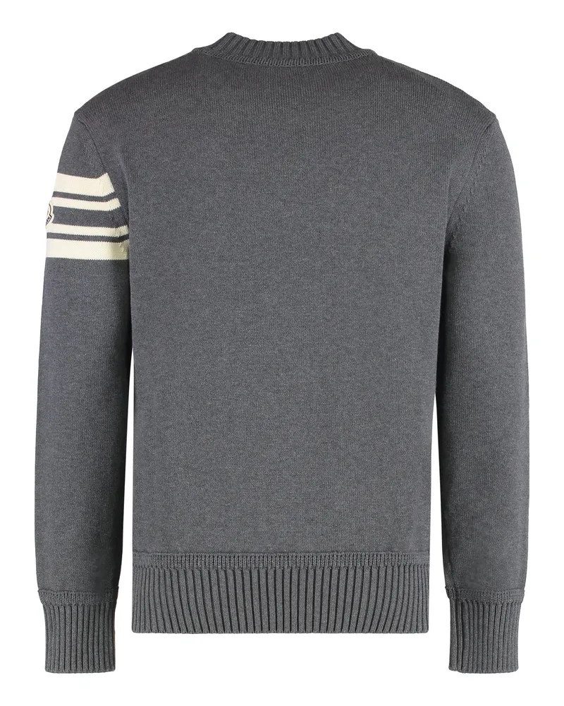Moncler Men Grey Cotton Round Neck Sweater Sweatshirts Gray