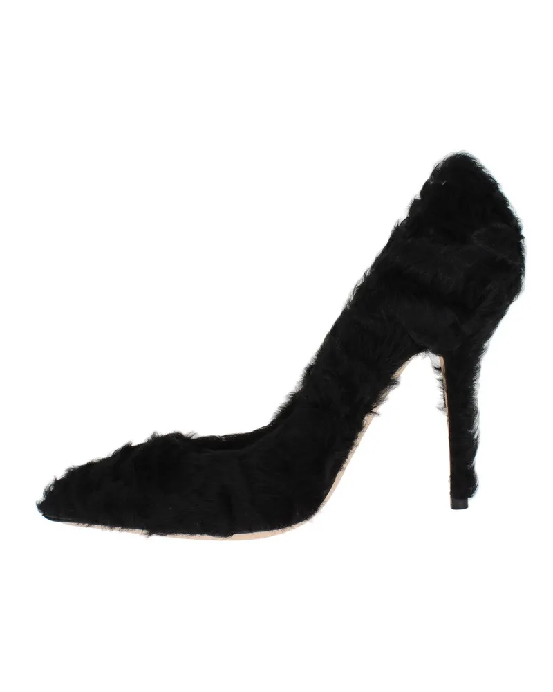 Dolce & Gabbana Women's Black Xiangao Lamb Fur Leather Pumps Black