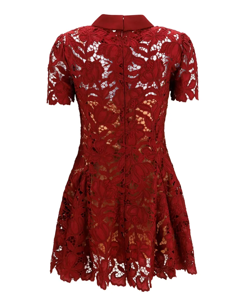Self-Portrait Women's Short Lace Dress Burgundy Polyester Red