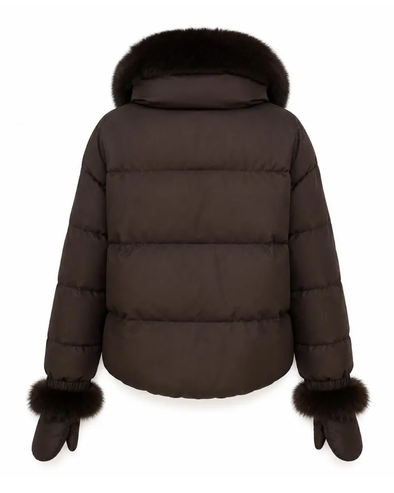 Yves Salomon Fox Fur Trim Down Jacket — Brown Brown