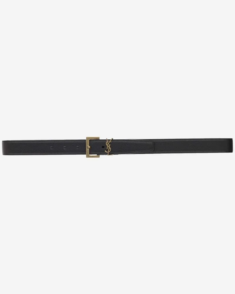 Saint Laurent Men's Belt Cassandre Leather Black Calfskin Black
