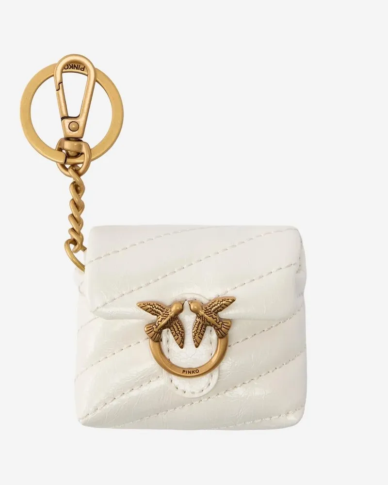 Pinko Women's Glossy Leather Airpods Love Bag Puff Case White Calfskin Accessory White