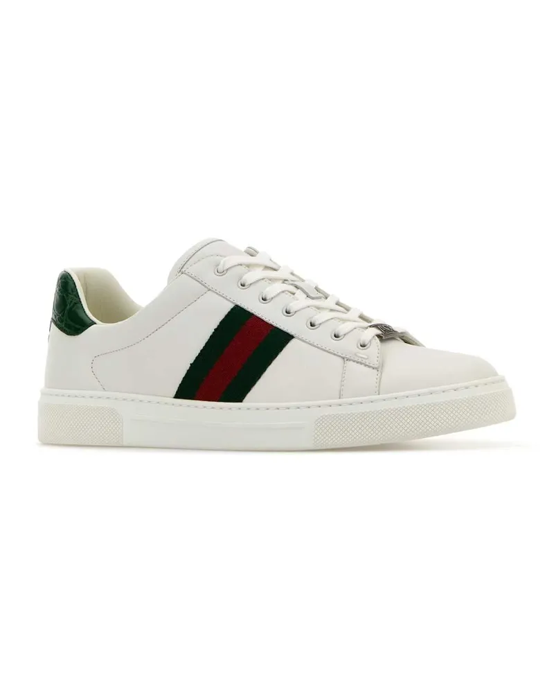 Gucci Women's White Leather Ace Sneakers Grwhivrvgreenace Calf Skin White
