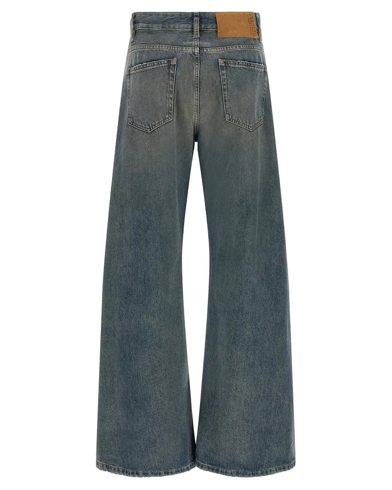 Maison Margiela Wide-Leg Distressed Denim Jeans — Gray Gray
