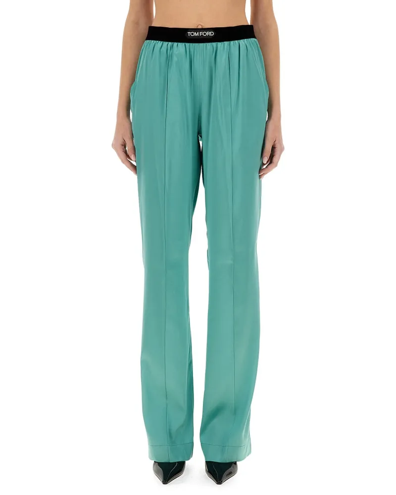 Tom Ford Stretch Silk Pyjama Trousers — Green Green