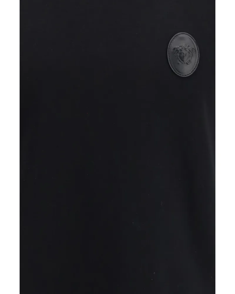 Versace Men's T-Shirt Medusa Patch Black Cotton T-Shirts And Polos Black