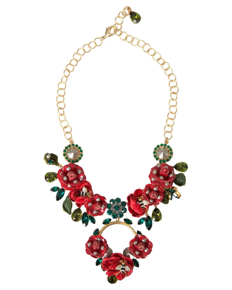 Dolce & Gabbana Women's Gold Brass Link Chain Rosepetal Crystal Pendant Necklace Gold