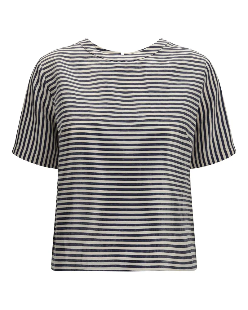 CRUNA Striped Linen T-Shirt — Navy Navy