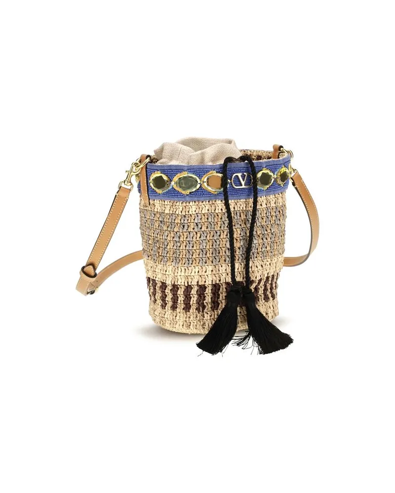 Valentino Garavani Women's Beige Raffia Backet Bag Beige