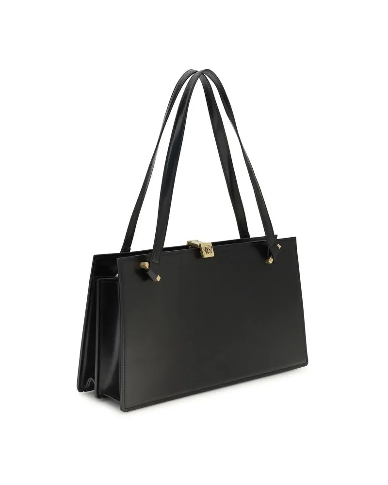 Versace Women's Black Calf Leather Bos Taurus Shoulder Bag Black