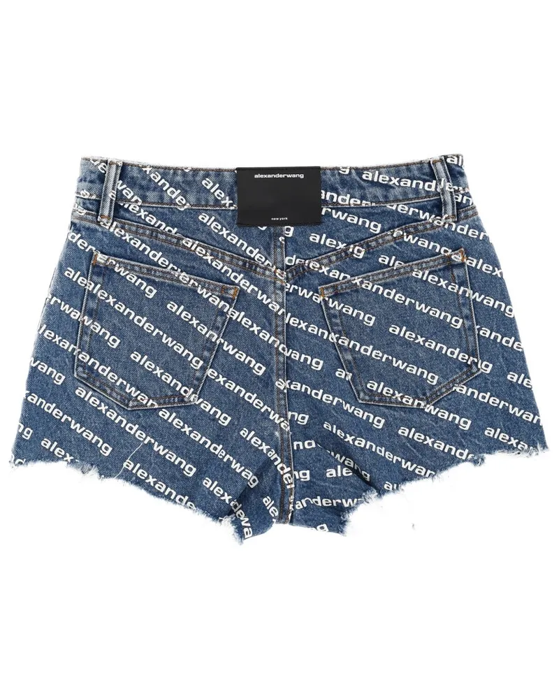 Alexander Wang All-Over Logo Denim Shorts — Blue Blue
