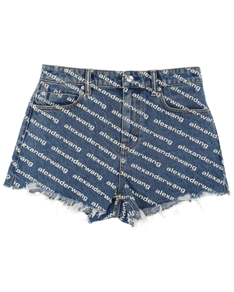 Alexander Wang All-Over Logo Denim Shorts — Blue Blue