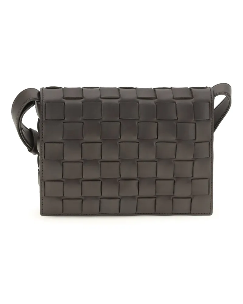 Bottega Veneta Men's Messenger Crossbody Bag Orto Espresso-Silver Calf Leather Shoulder Espresso/silver Espresso