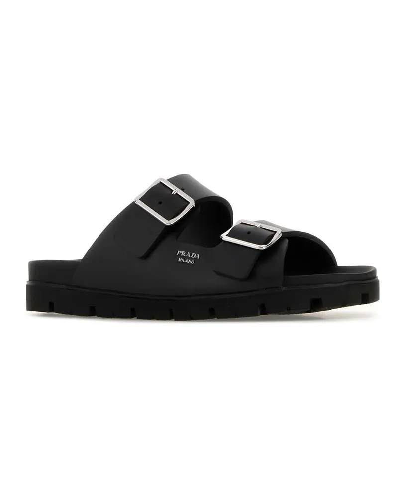 Prada Men's Black Leather Slippers Nero Flat Shoes Black