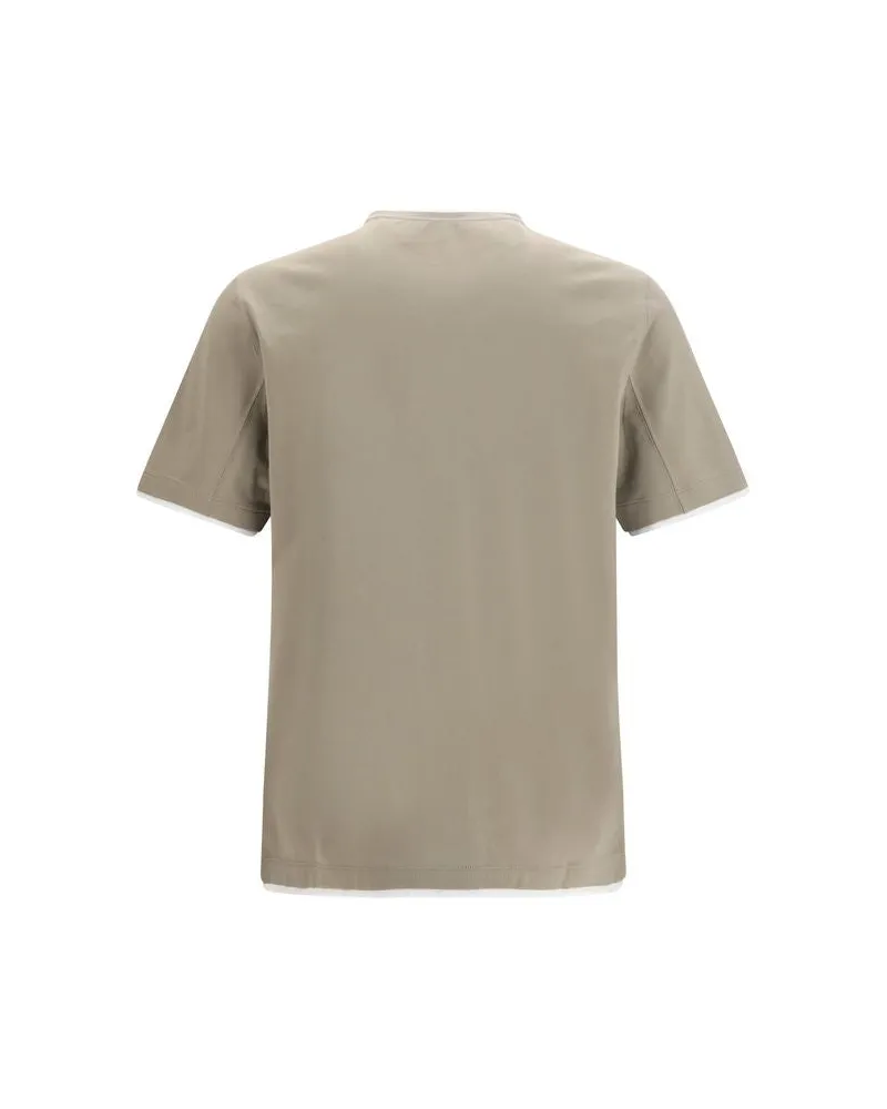 Brunello Cucinelli Men's Bicolor Cotton T-Shirt Beige