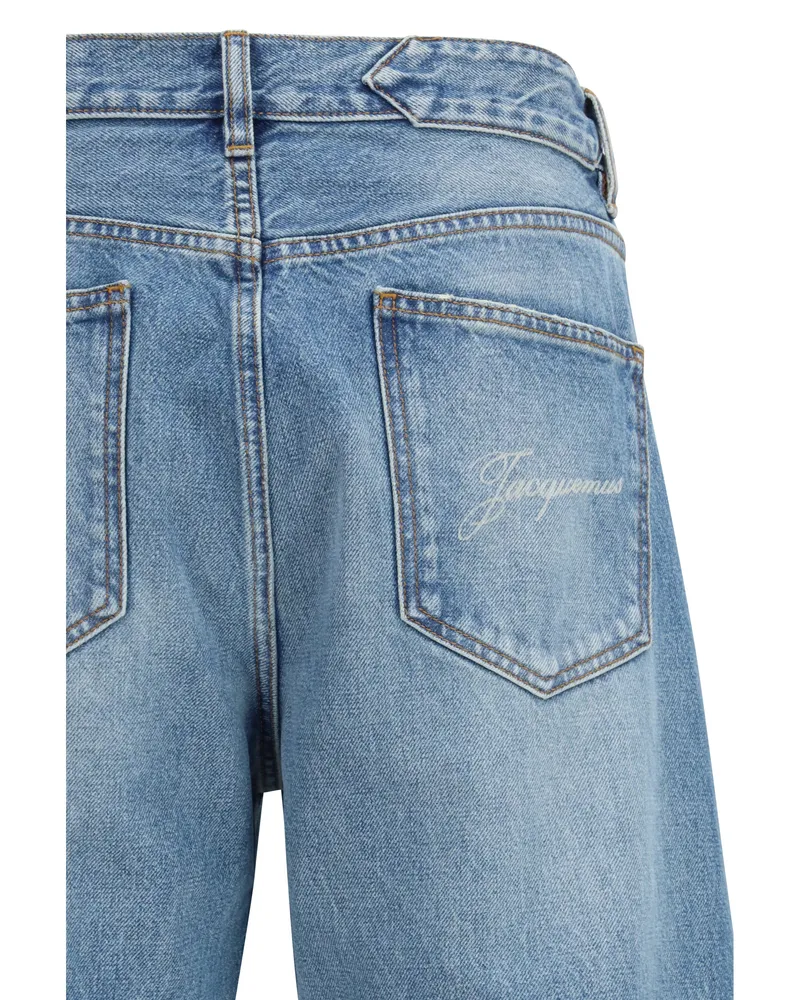 Jacquemus Men's Wide-Leg Jeans Blue-Tobacco Cotton Trousers Blue/tobacco Blue