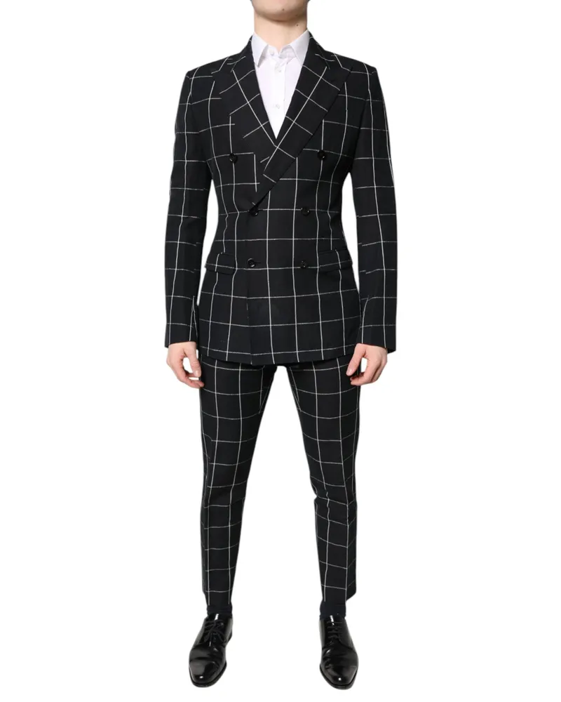 Dolce & Gabbana Men's Black Taormina Double Breasted 2 Piece Suit Flax Cotton Black