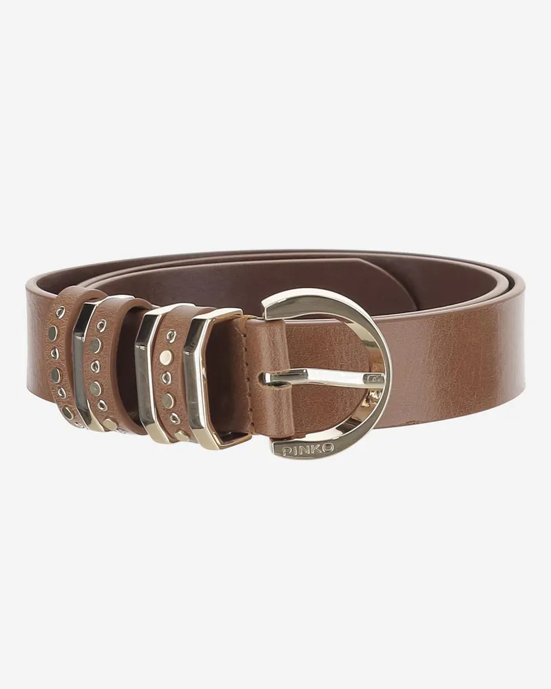 Pinko Women's Leather Belt With Studs Brown Brown