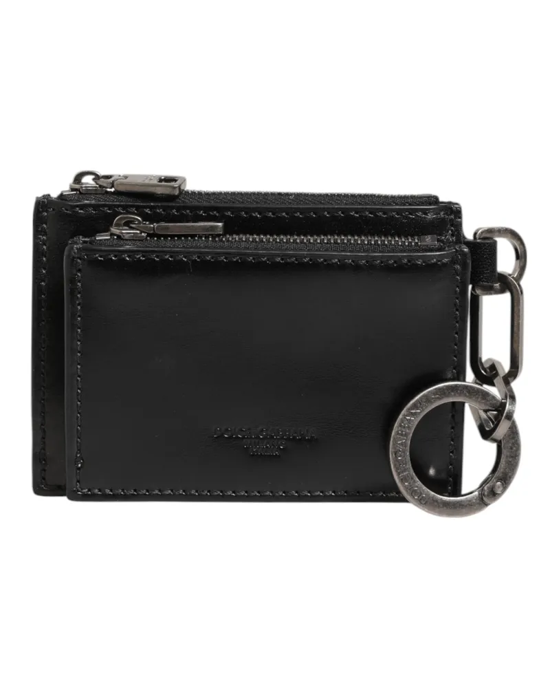 Dolce & Gabbana Men's Black Leather Zipped Card Holder Coin Purse Keyring Wallet Horse Black